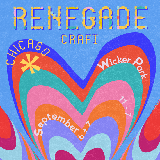 Colorful poster with 'Renegade Craft' event details on a blue background